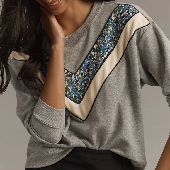 Maeve Tops - Anthropologie Maeve V-Striped Floral Sweatshirt Size Small